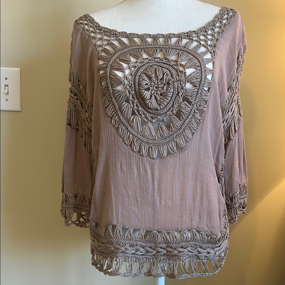 Rebellion Tan Embellished Relaxed Blouse